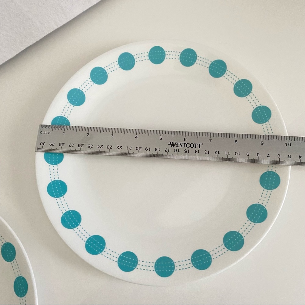 Corelle South Beach Lot of 2 Turquoise Blue Dot Dinner Plate Vintage Dinnerware - Picture 8 of 9